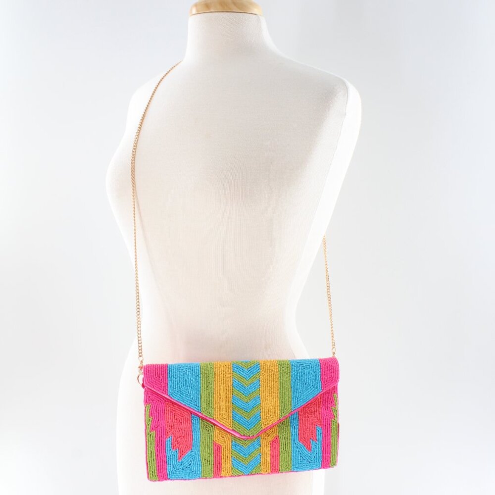 KAYLEE Bright Tribal Southwest Design Beaded Envelope Clutch Crossbody Bag NWT - Picture 6 of 6